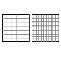rozlišení málo pixelů (čtverců) a hodně pxelů